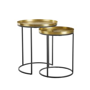TOTALE SIDE TABLE SET 2ΤΕΜ BRASS ANTIQUE ΜΑΥΡΟ 49x49x56cm
