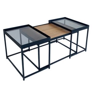 HARMONICA COFFEE TABLE SET 3ΤΕΜ ΦΥΣΙΚΟ ΦΙΜΕ ΜΑΥΡΟ 75x55x44cm