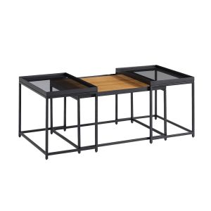 HARMONICA COFFEE TABLE SET 3ΤΕΜ ΦΥΣΙΚΟ ΦΙΜΕ ΜΑΥΡΟ 75x55x44cm