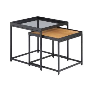 HARMONICA SIDE TABLE SET 2ΤΕΜ ΦΥΣΙΚΟ ΦΙΜΕ ΜΑΥΡΟ 50x50x49cm