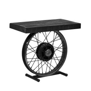 WHEEL SIDE TABLE ΜΑΥΡΟ ΑΣΗΜΙ 60x36x56cm