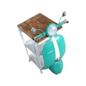 MINI VESPA SIDE TABLE ΜΕ ΡΑΦΙΑ PETROL ΛΕΥΚΟ ΦΥΣΙΚΟ 61x45x88cm