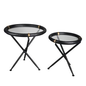 COLOMBO SIDE TABLE SET 2ΤΕΜ ΜΑΥΡΟ ΧΡΥΣΟ 64x64x64cm