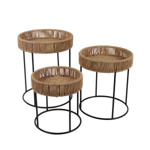 THASOS COFFEE TABLE SET 3ΤΕΜ ΦΥΣΙΚΟ ΜΑΥΡΟ 40x40x51cm