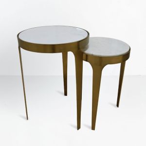 STICKS SIDE TABLE SET 2ΤΕΜ ΛΕΥΚΟ ΧΡΥΣΟ 37x37x54.5cm