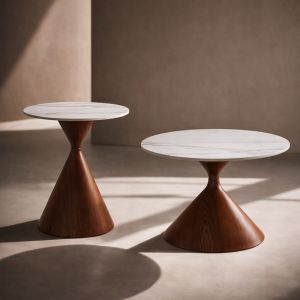 NOISETTE COFFEE TABLE SET 2ΤΕΜ ΛΕΥΚΟ ΜΕ ΟΨΗ ΜΑΡΜΑΡΟΥ ΚΑΡΥΔΙ 70x70x40cm