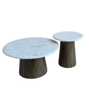 BORDS COFFEE TABLE ΛΕΥΚΟ ΜΑΡΜΑΡΟ ΚΑΡΥΔΙ ΣΚΟΥΡΟ 75x75x40cm