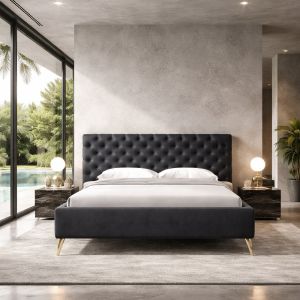 BLACK EROS ΚΡΕΒΑΤΙ (ΓΙΑ ΣΤΡΩΜΑ 160x200cm) ΜΑΥΡΟ 229.5x195x118.5cm