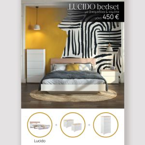 LUCIDO ΚΡΕΒΑΤΟΚΑΜΑΡΑ SET 3+1 ΛΕΥΚΟ OAK ΦΥΣΙΚΟ