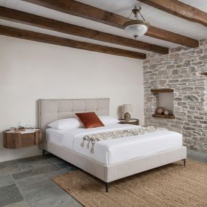 BUTTON ΚΡΕΒΑΤΙ (ΓΙΑ ΣΤΡΩΜΑ 160x200cm) BEIGE 183x217x112cm