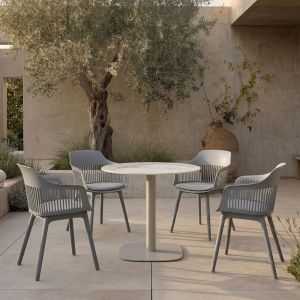 UNO ΤΡΑΠΕΖΙ BEIGE ΜΕ ΟΨΗ ΜΑΡΜΑΡΟΥ ΓΚΡΙ 80x80x74cm