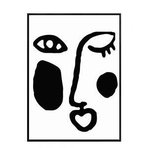 ART FACE PAINTING DECORATIVE 53x73x4 CANVAS WHITE BLACK WOOD BLACK