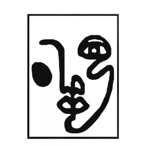 ART FACE PAINTING DECORATIVE 53x73x4 CANVAS WHITE BLACK WOOD BLACK