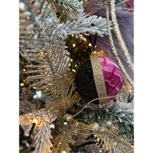 XMAS PIXIE 7 ΚΡΕΜΑΣΤΗ ΜΠΑΛΑ POLYFOAM ΥΦΑΣΜΑ ΡΟΖ ΜΑΥΡΟ ΧΡΥΣΟ 8x8xH8cm