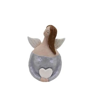 XMAS ALBIEL HEART ΑΓΓΕΛΟΣ ΜΕ ΦΤΕΡΑ POLYRESIN ΓΚΡΙ ΜΠΕΖ 16x13xH23cm