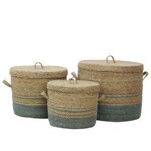 AMORGOS ΚΑΛΑΘΙ ΜΕ ΚΑΠΑΚΙ SET 3ΤΜΧ SEAGRASS ΦΥΣΙΚΟ ΜΕΝΤΑ 38x38xH30cm