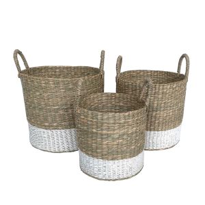 SIFNOS ΚΑΛΑΘΙ SET 3ΤΜΧ SEAGRASS ΦΥΣΙΚΟ ΛΕΥΚΟ 33x33xH39cm