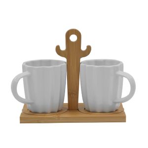 CACTUS ΚΟΥΠΑ ESPRESSO SET 2ΤΜΧ ΠΟΡΣΕΛΑΝΗ BAMBOO ΛΕΥΚΟ ΦΥΣΙΚΟ 20x12xH16,5cm