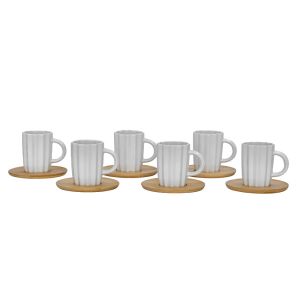 CACTUS ΚΟΥΠΑ ESPRESSO SET 6ΤΜΧ ΠΟΡΣΕΛΑΝΗ BAMBOO ΛΕΥΚΟ ΦΥΣΙΚΟ 32x28xH7cm