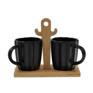 CACTUS ΚΟΥΠΑ ESPRESSO SET 2ΤΜΧ ΠΟΡΣΕΛΑΝΗ BAMBOO ΜΑΥΡΟ ΦΥΣΙΚΟ 20x12xH16,5cm