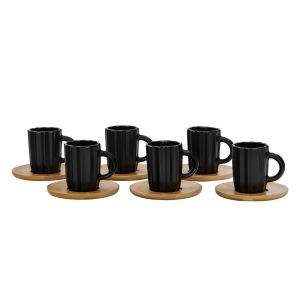 CACTUS ΚΟΥΠΑ ESPRESSO SET 6ΤΜΧ ΠΟΡΣΕΛΑΝΗ BAMBOO ΜΑΥΡΟ ΦΥΣΙΚΟ 26,5x22xH6cm