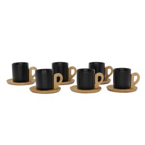 NORDIC ΚΟΥΠΑ ESPRESSO SET 6ΤΜΧ ΠΟΡΣΕΛΑΝΗ BAMBOO ΜΑΥΡΟ ΦΥΣΙΚΟ 29x21xH6,5cm