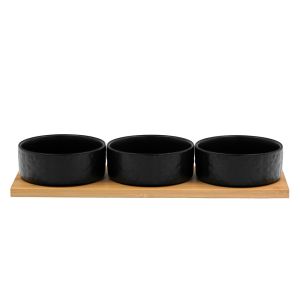 FLEURS ΜΠΩΛ SET 3ΤΜΧ ΠΟΡΣΕΛΑΝΗ BAMBOO ΜΑΥΡΟ ΦΥΣΙΚΟ 29x10xH5cm