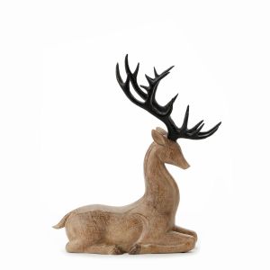 XMAS WOODY DEER 2 DECO POLYRESIN ΚΑΦΕ ΜΑΥΡΟ 30x15xH34cm