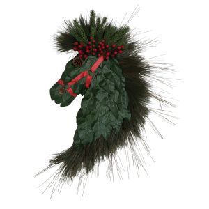 HORSE HEAD 86 B ΧΡΙΣΤΟΥΓΕΝΝΙΑΤΙΚΟ ΣΤΕΦΑΝΙ ΑΛΟΓΟ POLYFOAM PVC ΠΡΑΣΙΝΟ ΚΟΚΚΙΝΟ 45x3xH86cm