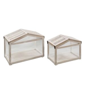SIKINOS ΦΑΝΑΡΙ SET 2ΤΜΧ 46x26x34 ΞΥΛΟ ΕΛΑΤΟΥ WHITE WASHED ΓΥΑΛΙ