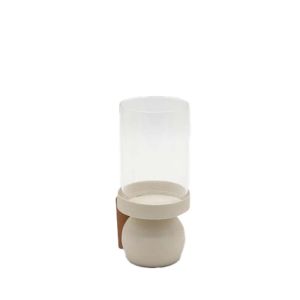 VELA CANDLE HOLDER 9x9x20 METAL BEIGE GLASS