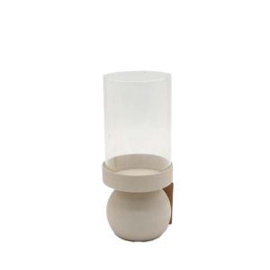 VELA CANDLE HOLDER 10.5x10.5x23.5 METAL BEIGE GLASS