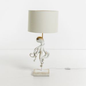 OCTOPUS ΦΩΤΙΣΤΙΚΟ ΕΠΙΤΡΑΠΕΖΙΟ 30x30x66cm POLYRESIN ΛΕΥΚΟ ΥΦΑΣΜΑ ΓΚΡΙ ΛΕΥΚΟ