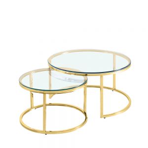 LUSACA COFFEE TABLE STAINLESS STEEL GOLD TRANSPARENT GLASS 80x80xH43cm PRC