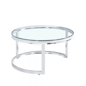 LOUXOR COFFEE TABLE STAINLESS STEEL SILVER TRANSPARENT GLASS 80x80xH43cm PRC