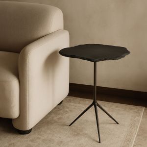 PIEDRA SIDE TABLE ΓΚΡΙ ΣΚΟΥΡΟ BRASS ANTIQUE 48x44x60