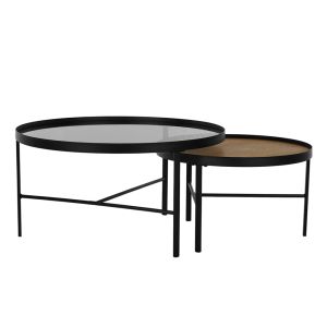 ACCORDO COFFEE TABLE SET 2ΤΕΜ ΦΥΣΙΚΟ ΦΙΜΕ ΜΑΥΡΟ 80x80xH42cm