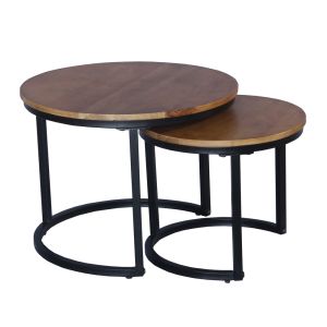 MATE COFFEE TABLE SET 2ΤΕΜ ΚΑΡΥΔΙ ΜΑΥΡΟ 54x54xH42cm