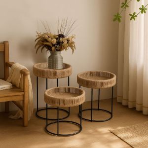 THASOS COFFEE TABLE SET 3ΤΕΜ ΦΥΣΙΚΟ ΜΑΥΡΟ 40x40x51