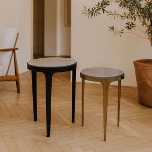 STICKS SIDE TABLE SET 2ΤΕΜ ΛΕΥΚΟ ΜΑΥΡΟ ΧΡΥΣΟ 37x37x54.5cm