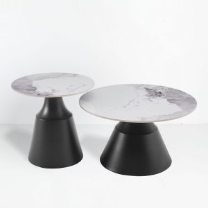 ATRIUM COFFEE TABLE SET 2ΤΕΜ ΛΕΥΚΟ ΜΕ ΟΨΗ ΜΑΡΜΑΡΟΥ ΜΑΥΡΟ 70x70x38cm