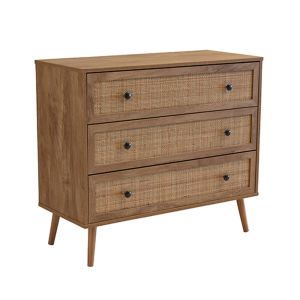 AMMOS COMMODE 3DRAWERS CHIPBOARD WITH MELAMINE CARTA NATURAL WITH RATTAN E1 PRC