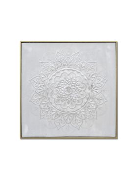 ROZETA ΠΙΝΑΚΑΣ ΔΙΑΚΟΣΜΗΣΗΣ 62x62x5cm ΚΑΜΒΑΣ ΛΕΥΚΟ ΧΡΥΣΟ ΞΥΛΟ