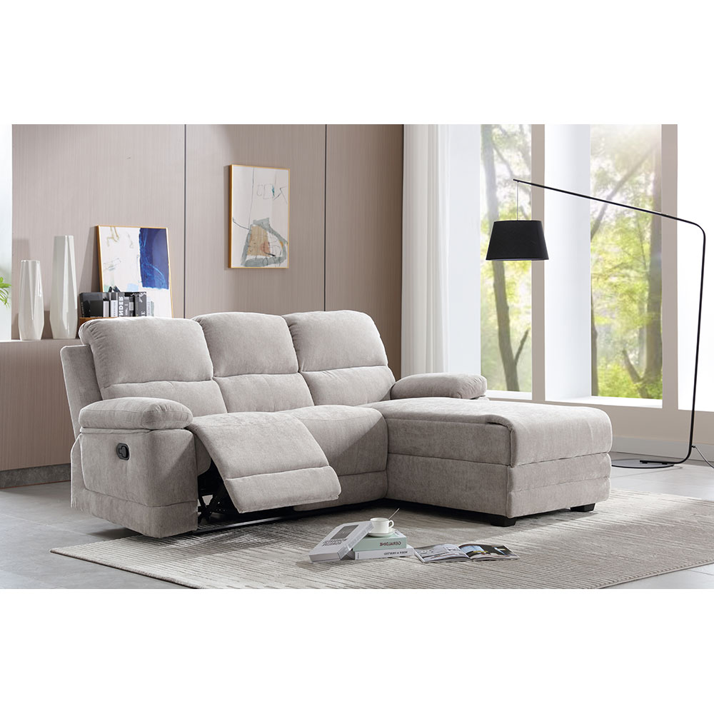 Γκρι γωνιακός καναπές σαλονιού με chaise longue